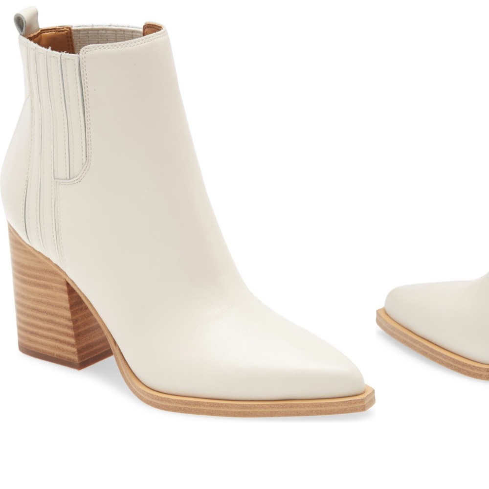 Marc Fisher Oshay White Leather Tan Cowboy Ankle Boots Shoes 6